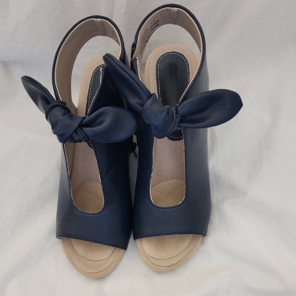 Blue Wedge Heels with Bow and Ankle Strap